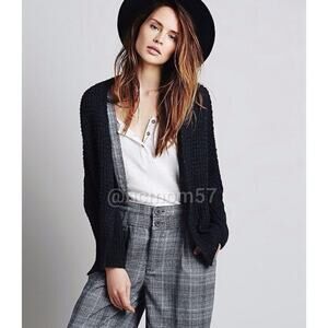 Free People Charcoal Breeze Waffle Knit Cardigan